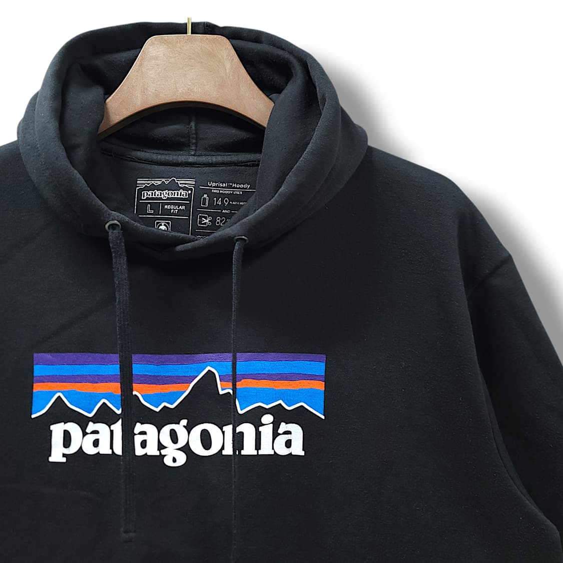 [L] 파타고니아 블랙 레귤러핏 기모 후드티셔츠 상품이미지4