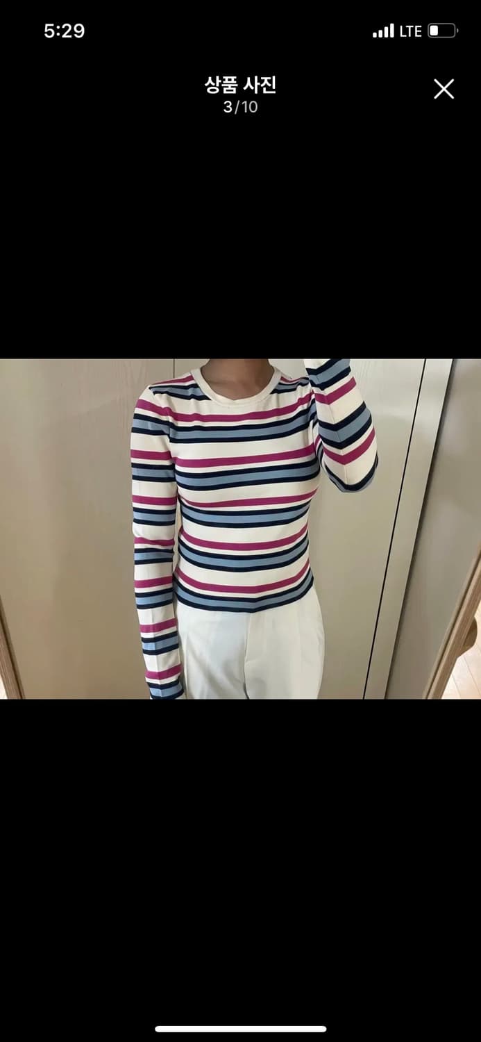 핑크 ZARA 자라  긴팔 티셔츠 ZARA 자라 스트라이프 슬림 긴팔  상품이미지4