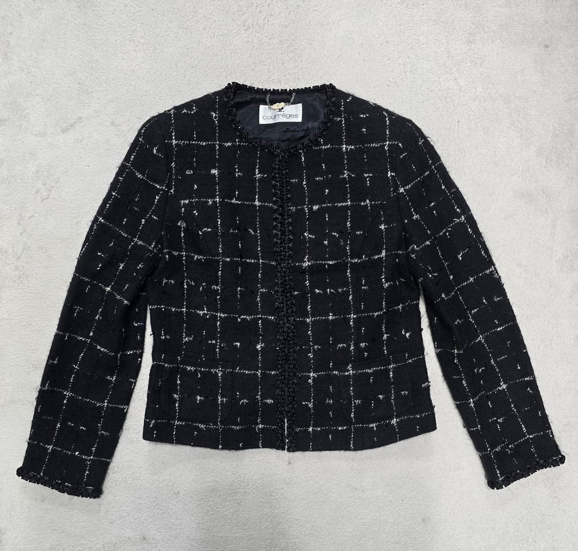 꾸레쥬 블랙 트위드 체크 울 자켓 42 상품이미지1