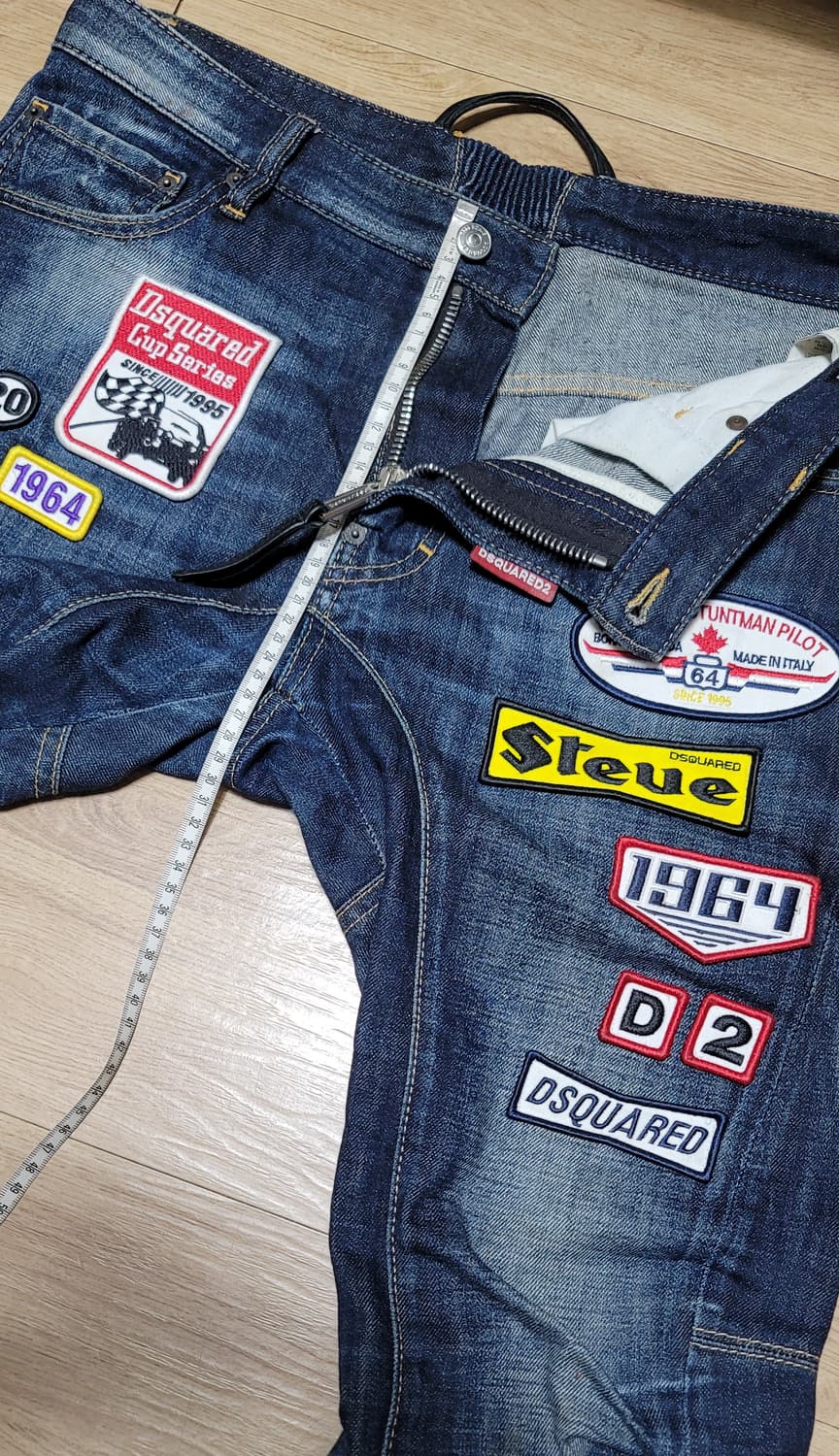 디스퀘어드2 모터 패치 와펜 타이디 바이커 데님 청바지 EU48 상품이미지5