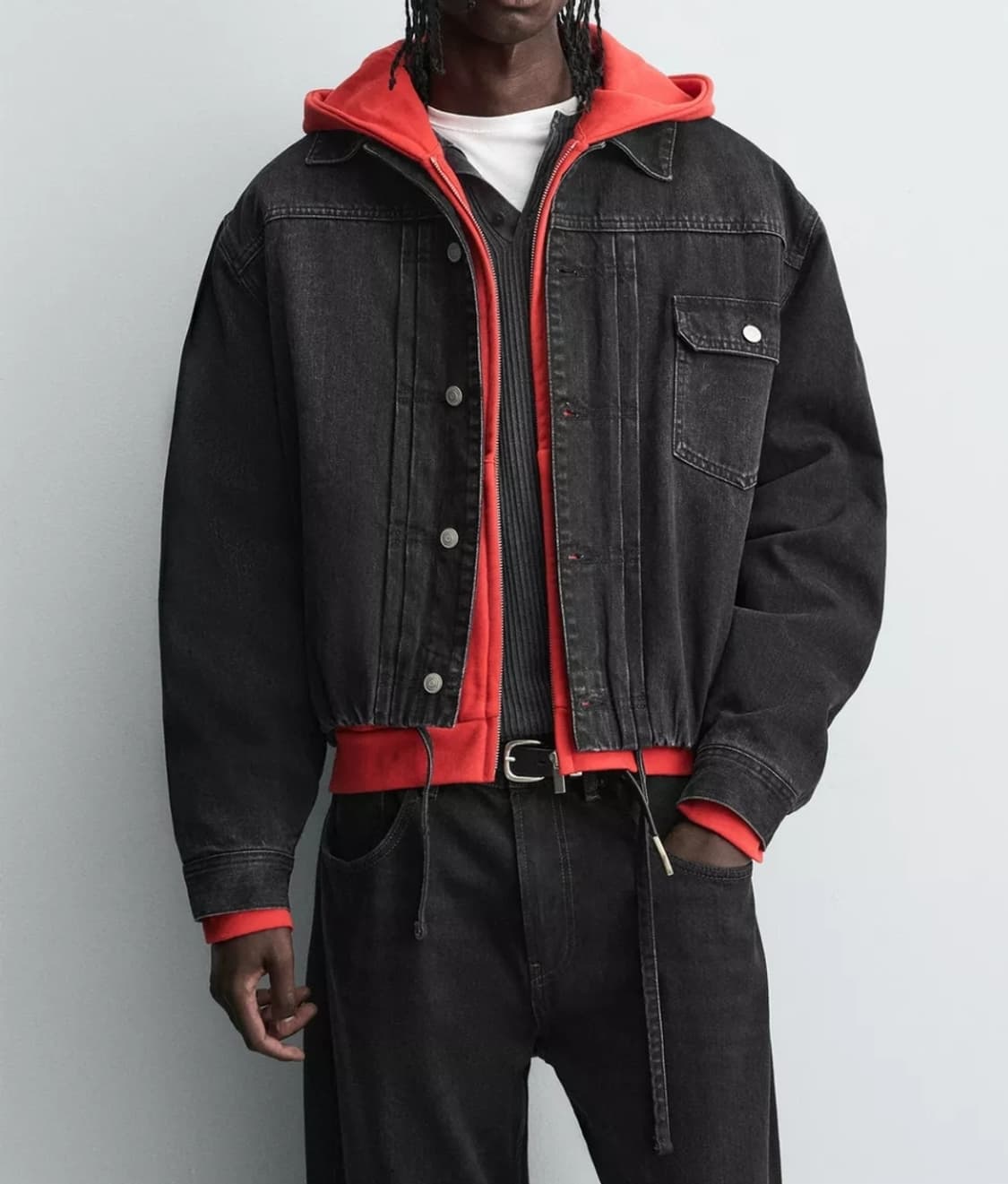 [XL]ZARA 자라 크롭핏 데님 자켓 블랙 상품이미지4