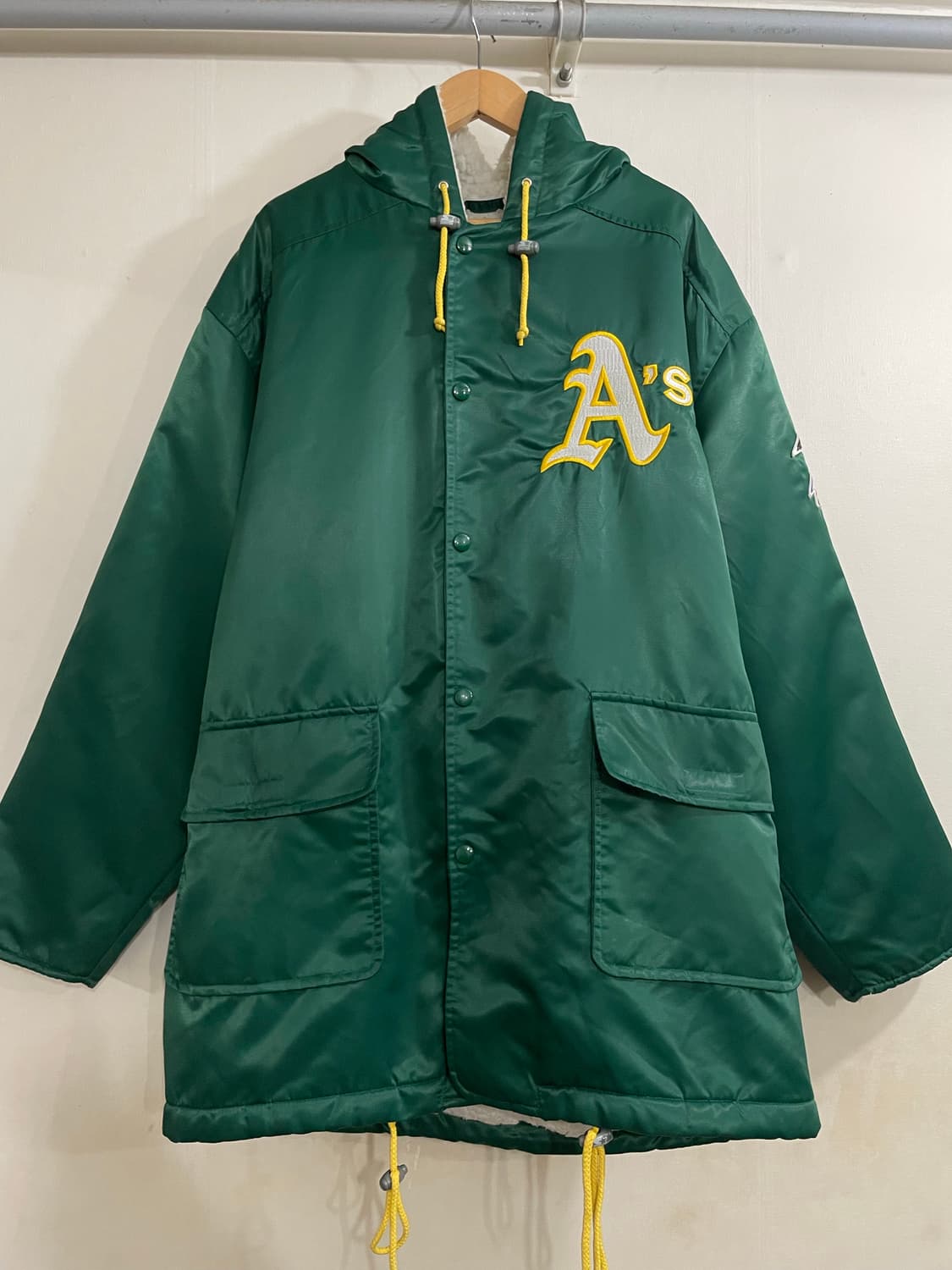 90s 스타터 MLB 오클랜드 애슬레틱스 사틴 코트 자켓 그린 상품이미지1