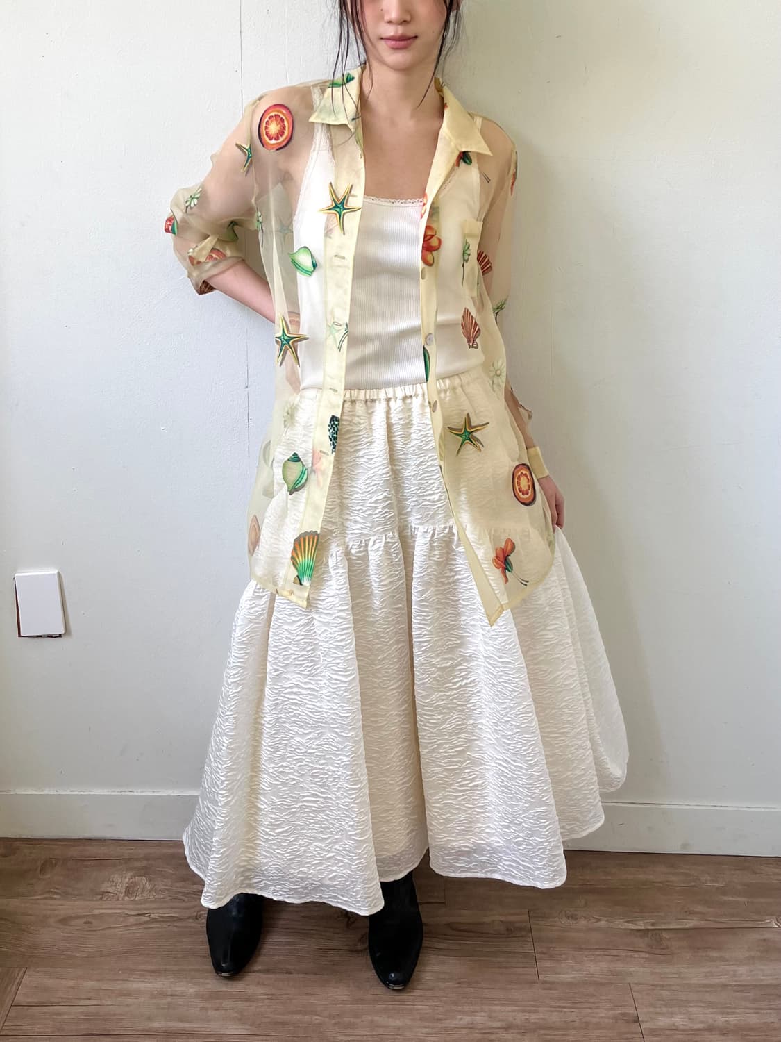 J.M. 아트 프린팅 시스루 셔츠 상품이미지4