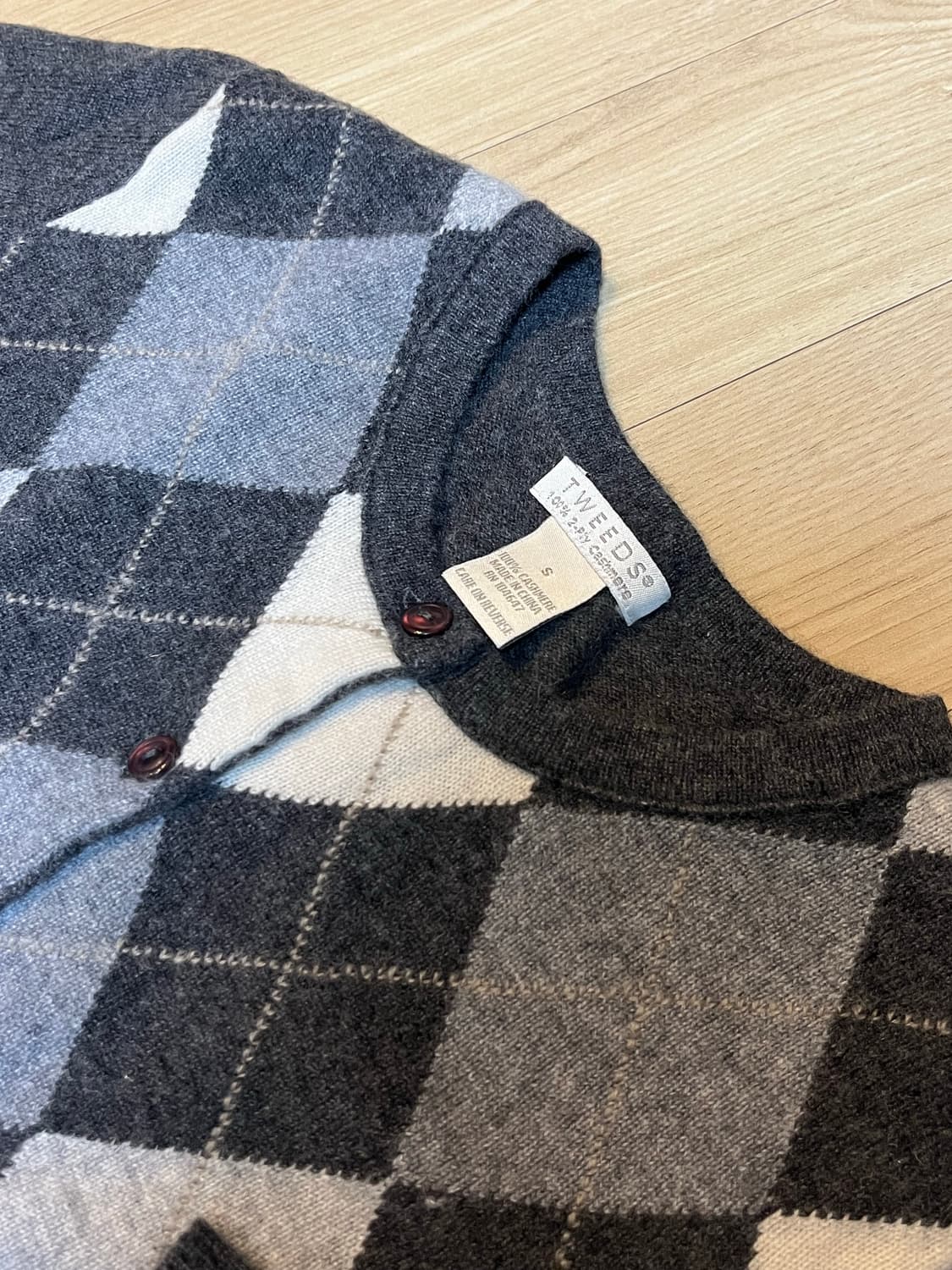 TWEED 아가일 캐시미어 반팔 가디건 상품이미지2