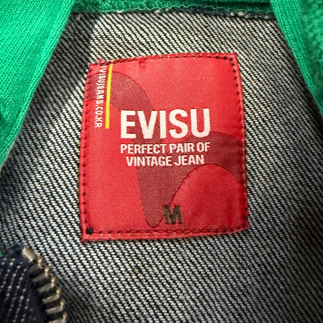 에비수 올드스쿨 배색 그린 데님 바시티 자켓 상품이미지6