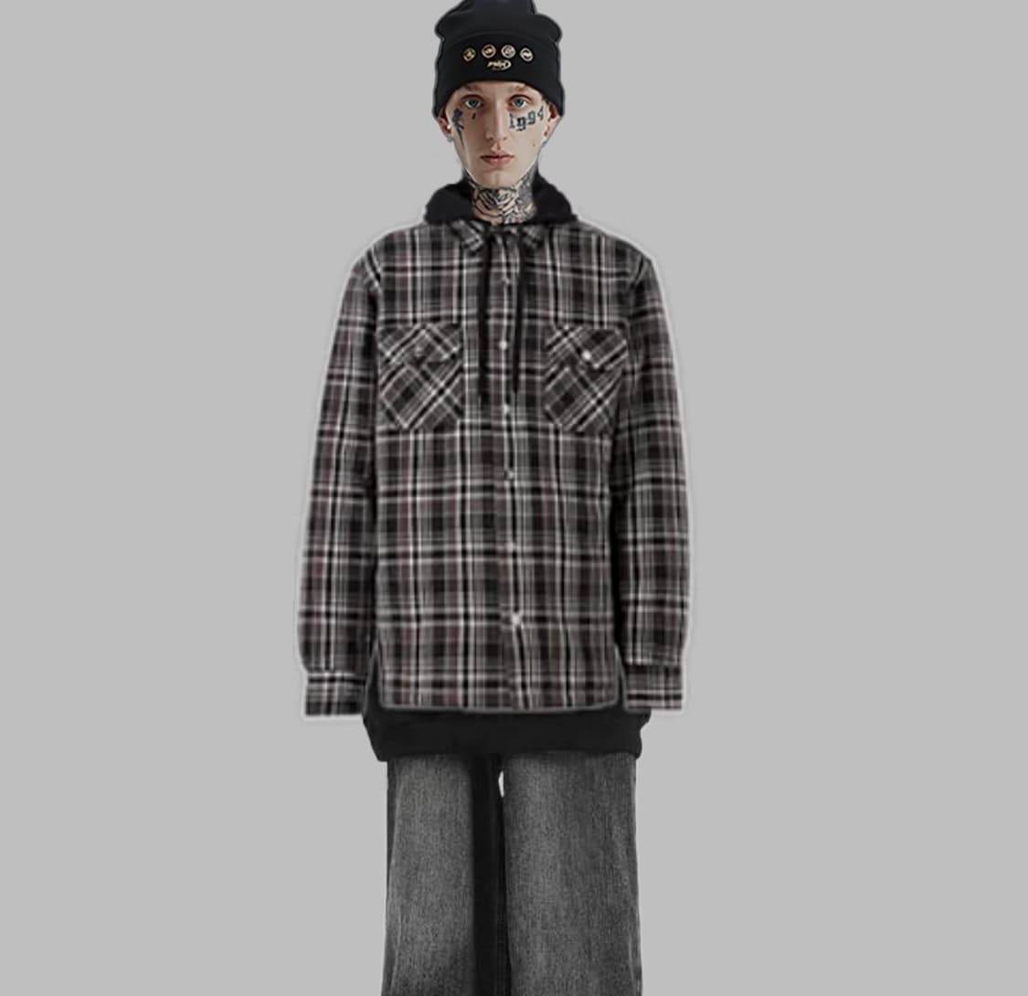 NoonGoons  후디 체크 플란넬 셔츠 패딩 집업자켓 상품이미지1