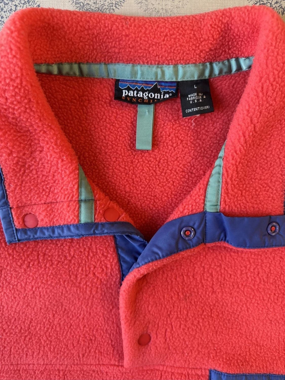 90s 파타고니아 신칠라 스냅-티 플리스 코럴/블루 상품이미지2