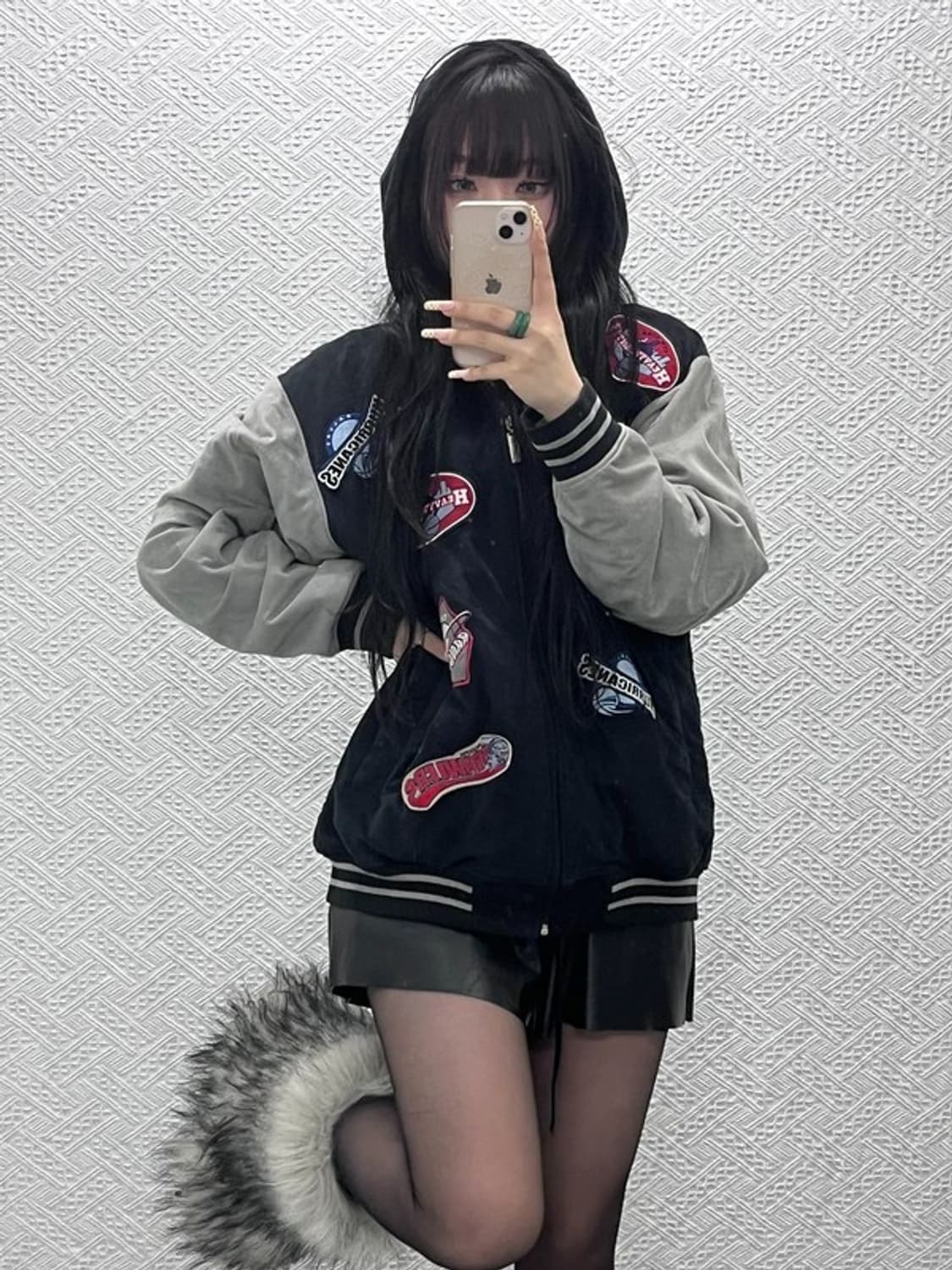 리크웨어 베스킷볼 키치 자수 패치워크 바시티자켓 L C10069 상품이미지1