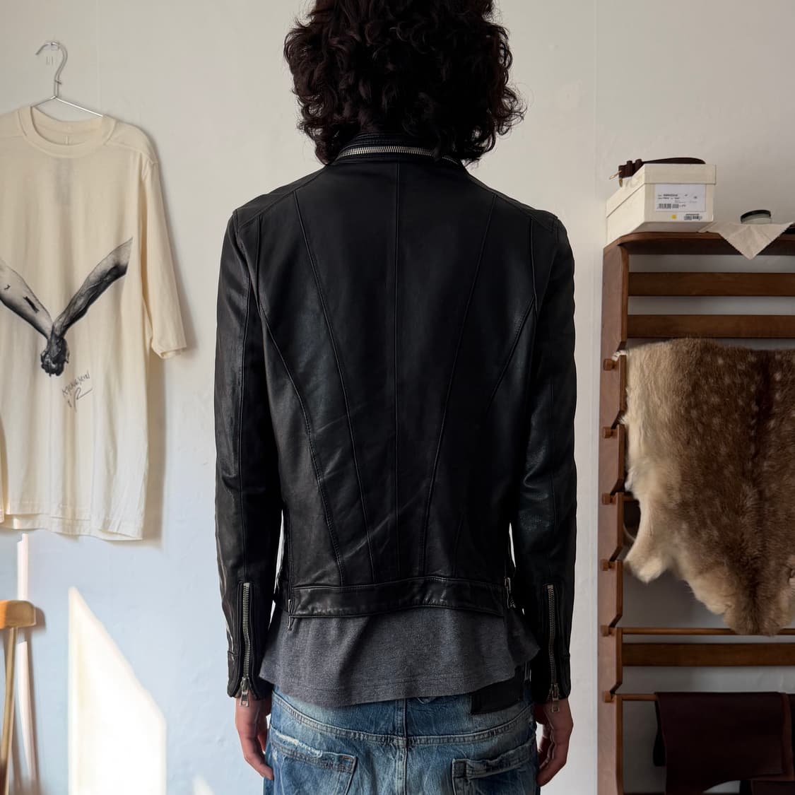 슬림 레더 바이커 자켓 상품이미지2