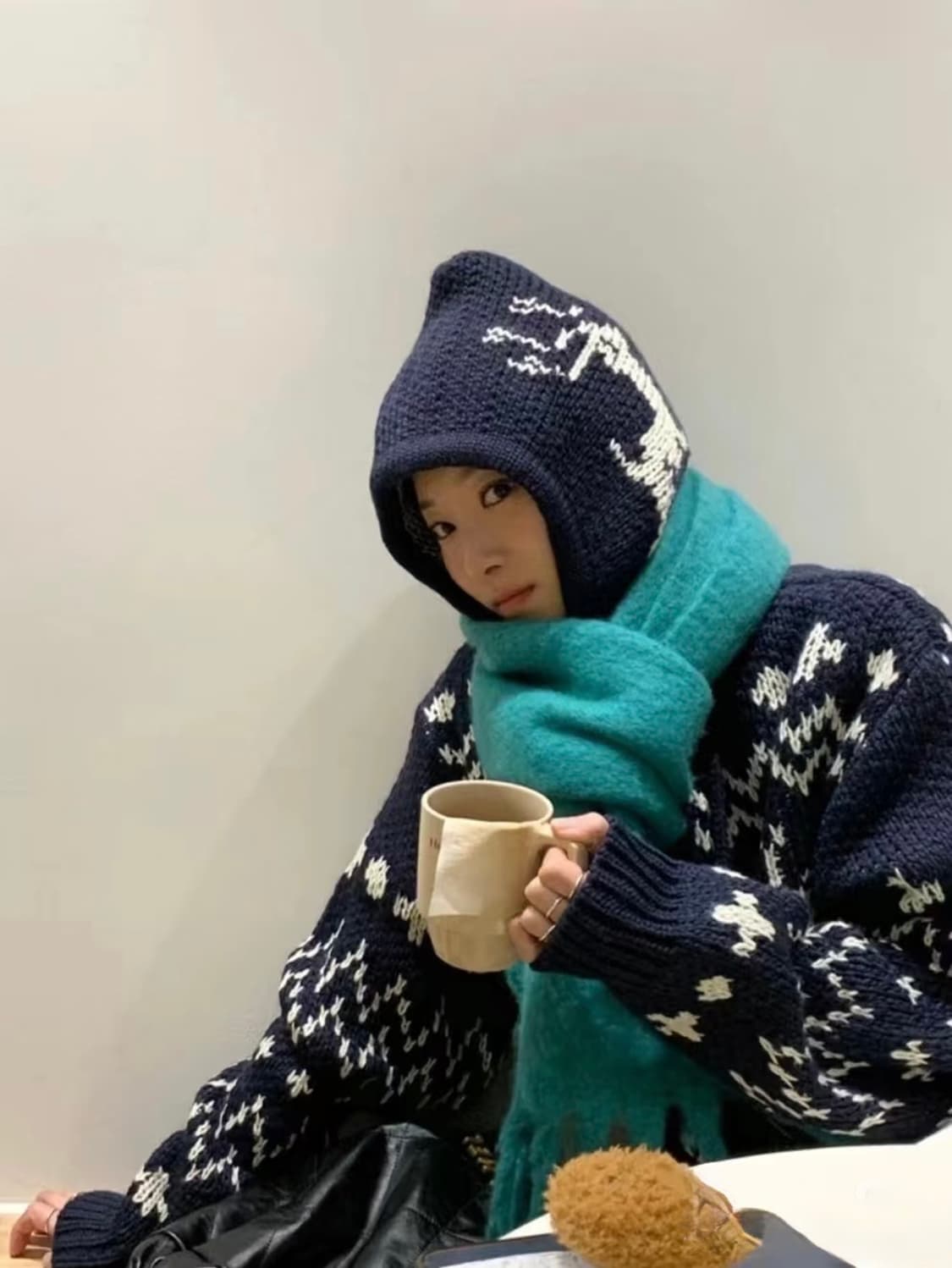 노르닉 니트 후드집업 코위찬 사슴 상품이미지4