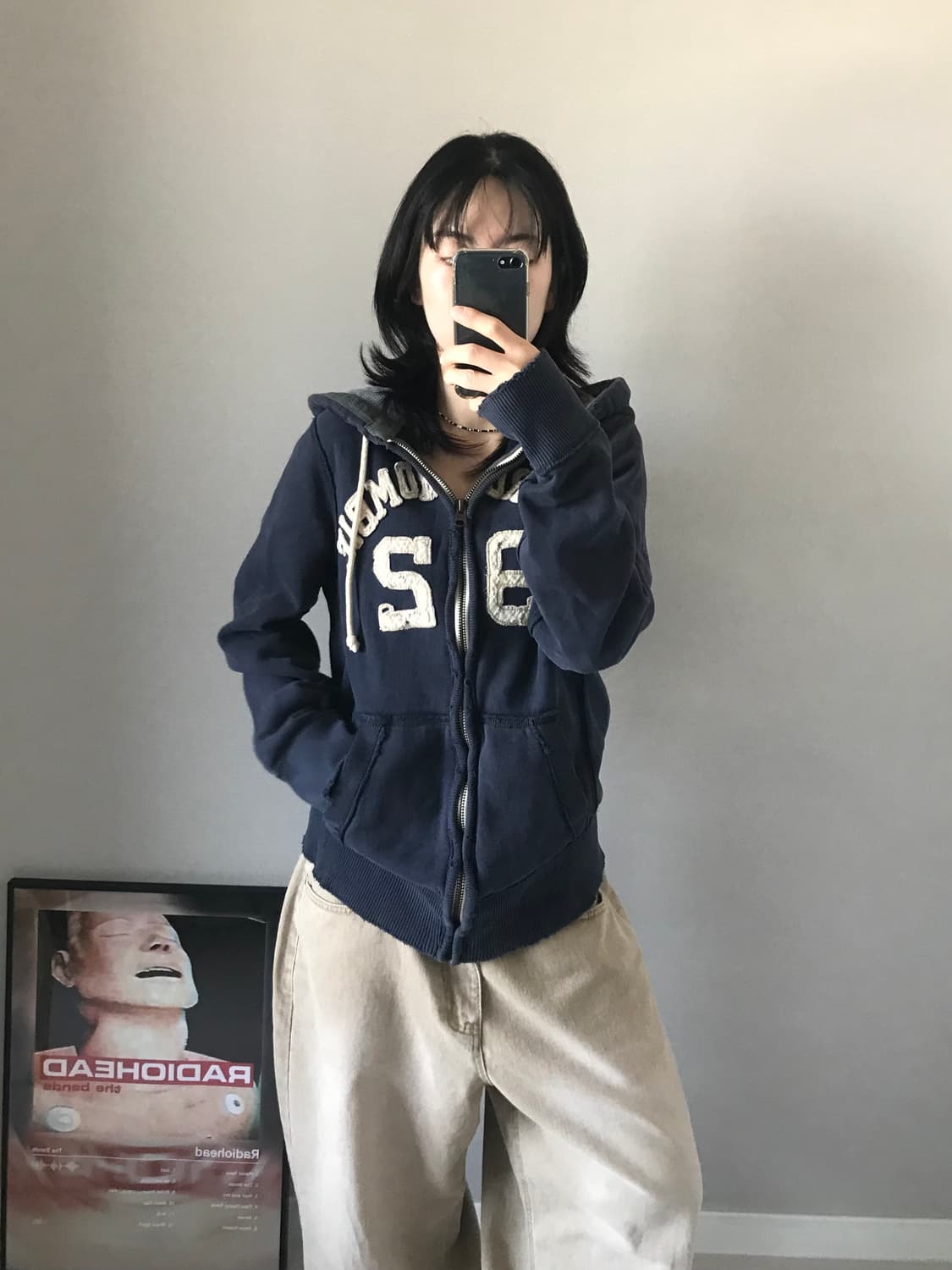 아베크롬비 중앙 자수로고 헤비코튼 네이비 후드집업 상품이미지3