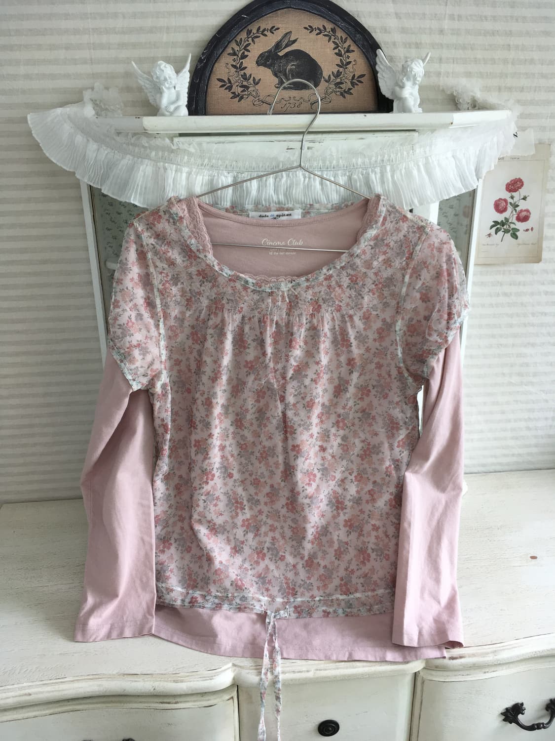 Set)레이어드 블라우스 + 핑크레이스티 + 베이지스커트 상품이미지7