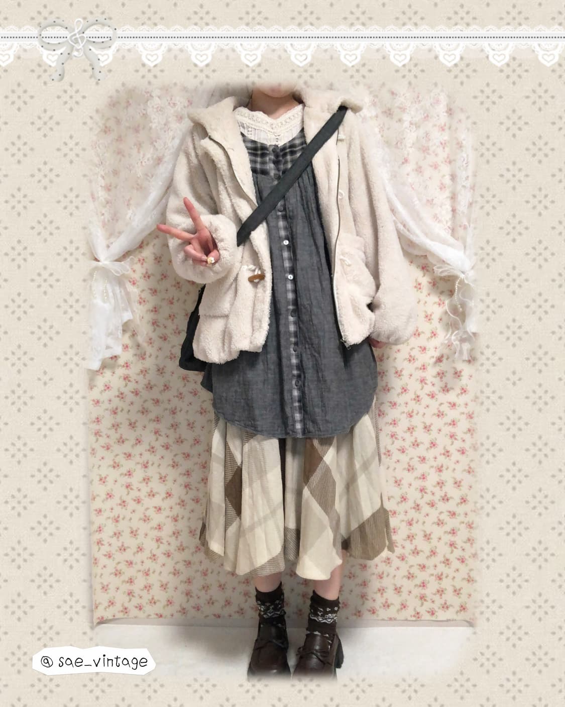 빈티지 모리걸 브라운 체크 스커트 상품이미지1