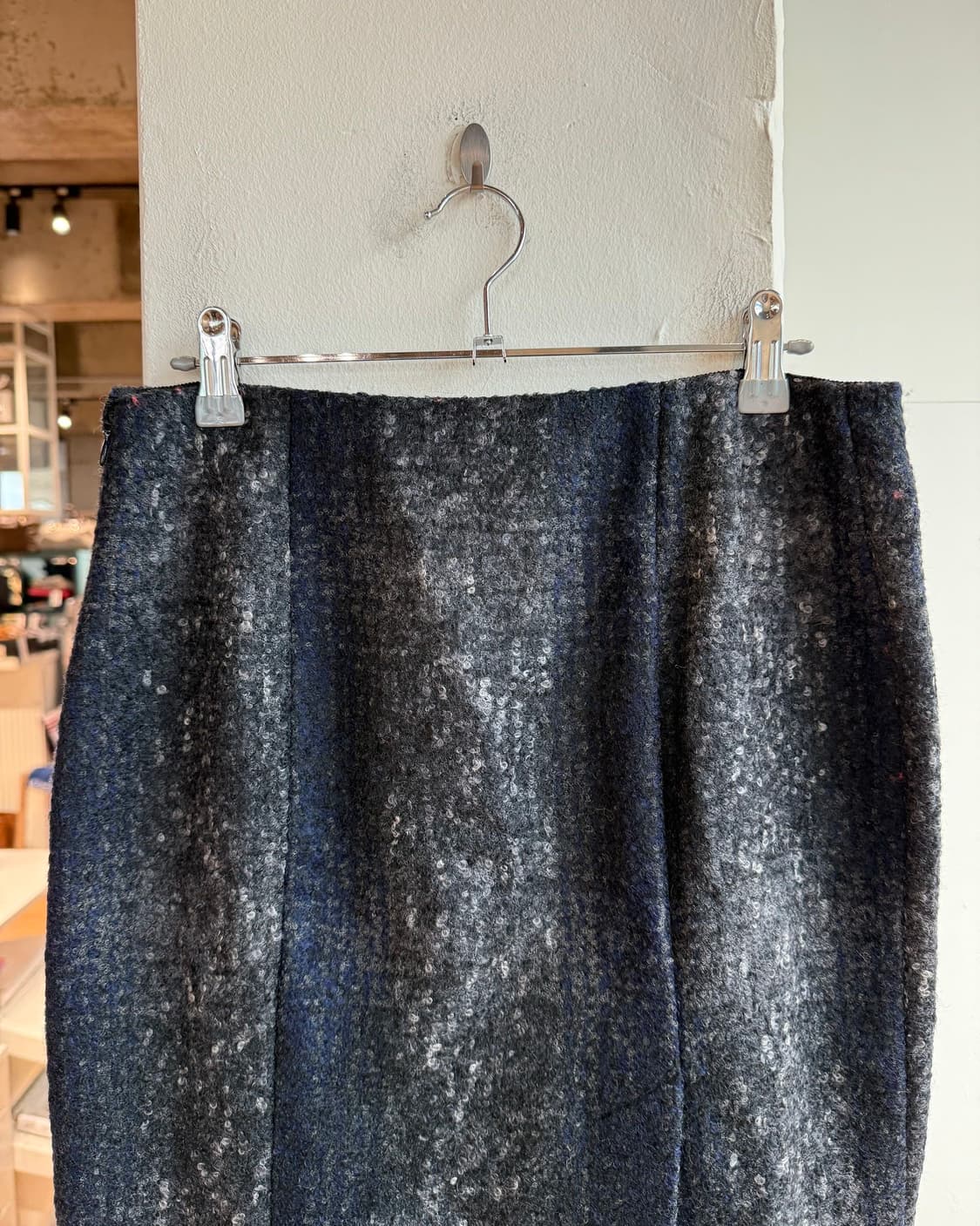 프라다 블루 그레이 체크 울 미디스커트  상품이미지6