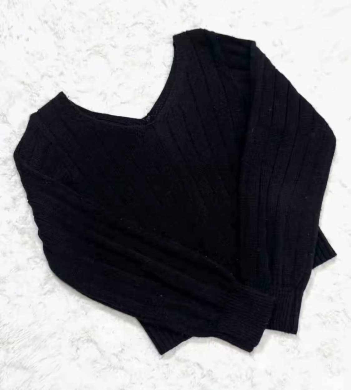 블랙 세미크롭 큰골지 니트 상품이미지1