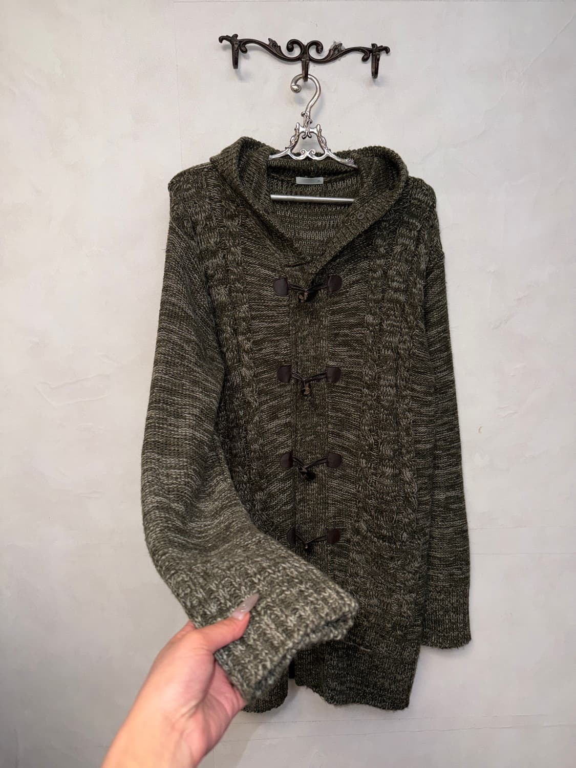 Ash khaki bokashi duffle hood cardigan  상품이미지2