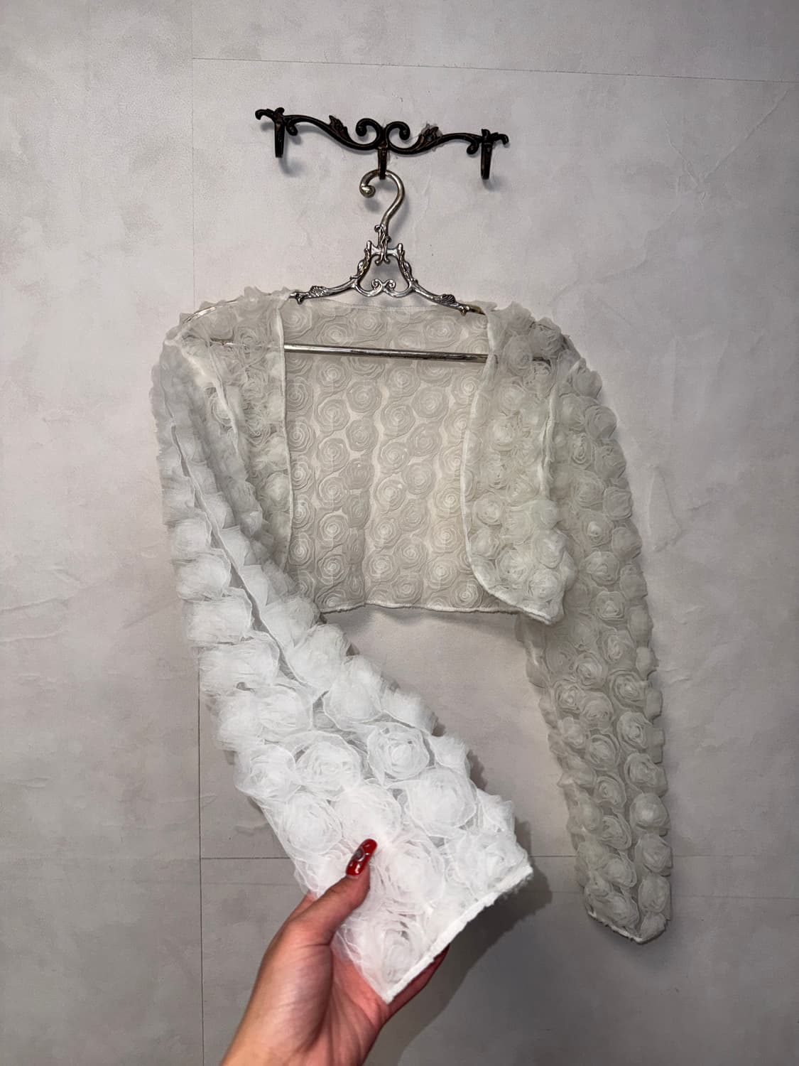 White rose mesh crop bolero cardigan  상품이미지2