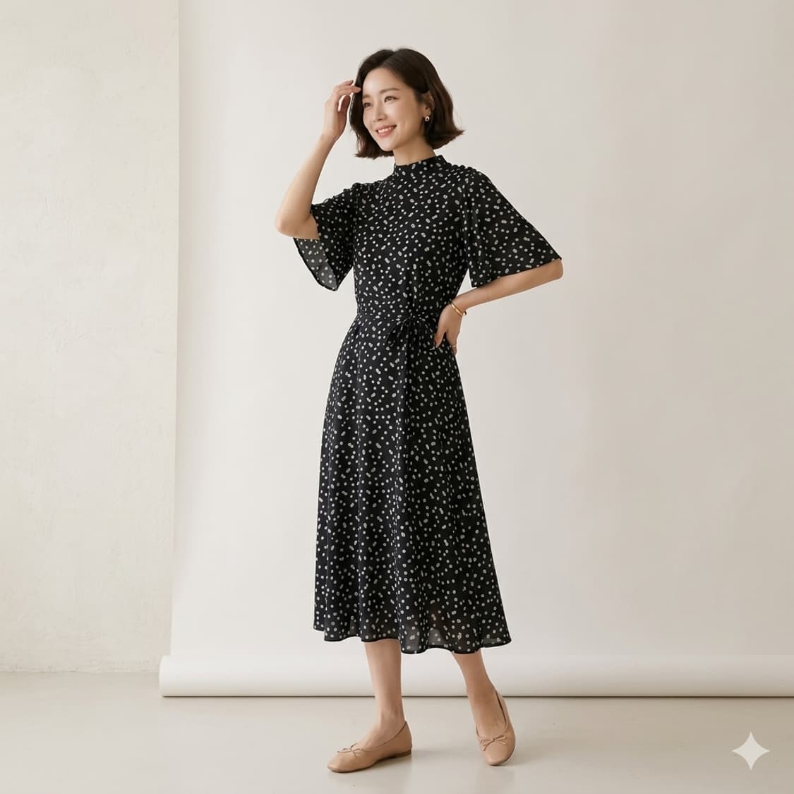 🌸여름 데일리/하객룩 | ZARA 도트 하이넥 반팔원피스 55 | 여리 상품이미지1