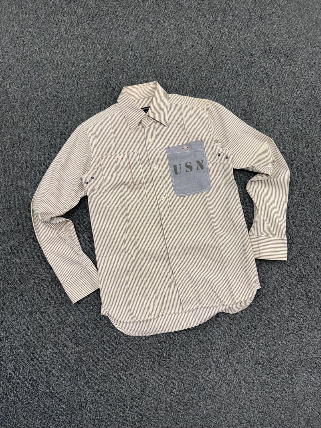 M)JUNGLE STORM 빈티지 패치워크 스트라이프 셔츠 상품이미지1