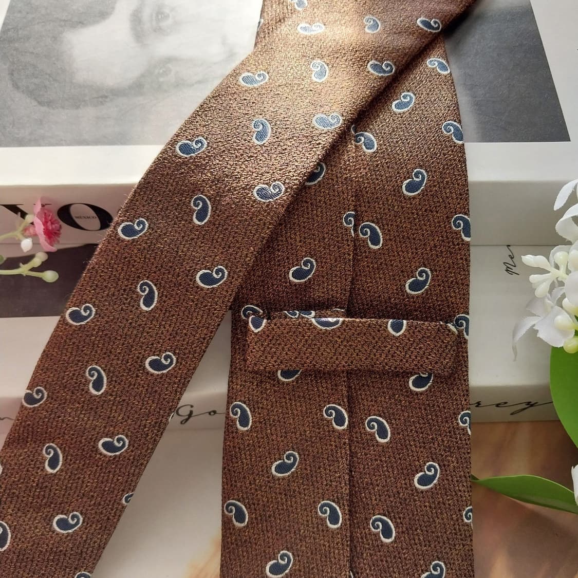 듀퐁 실크 브라운 페이즐리 패턴 슬림 넥타이 8cm A+등급 K1888
 상품이미지6