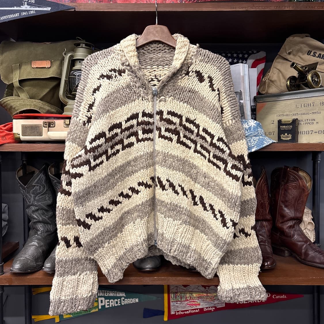 70s CLIX 지퍼 네이티브 패턴 헤비울 캐나다 코위찬 스웨터 N103 상품이미지1