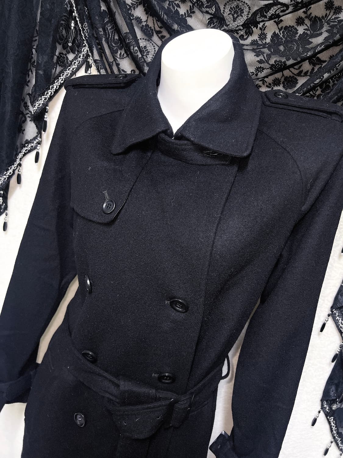 블랙 견장 버튼 모직 롱코트 자켓 고스펑크 갸루 고딕 베이직 다크 핀터 상품이미지5