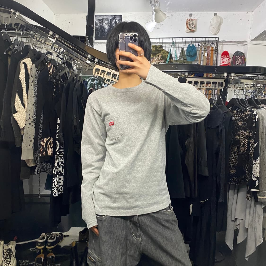 Edwin 로고 패치 그레이 롱슬리브 상품이미지1