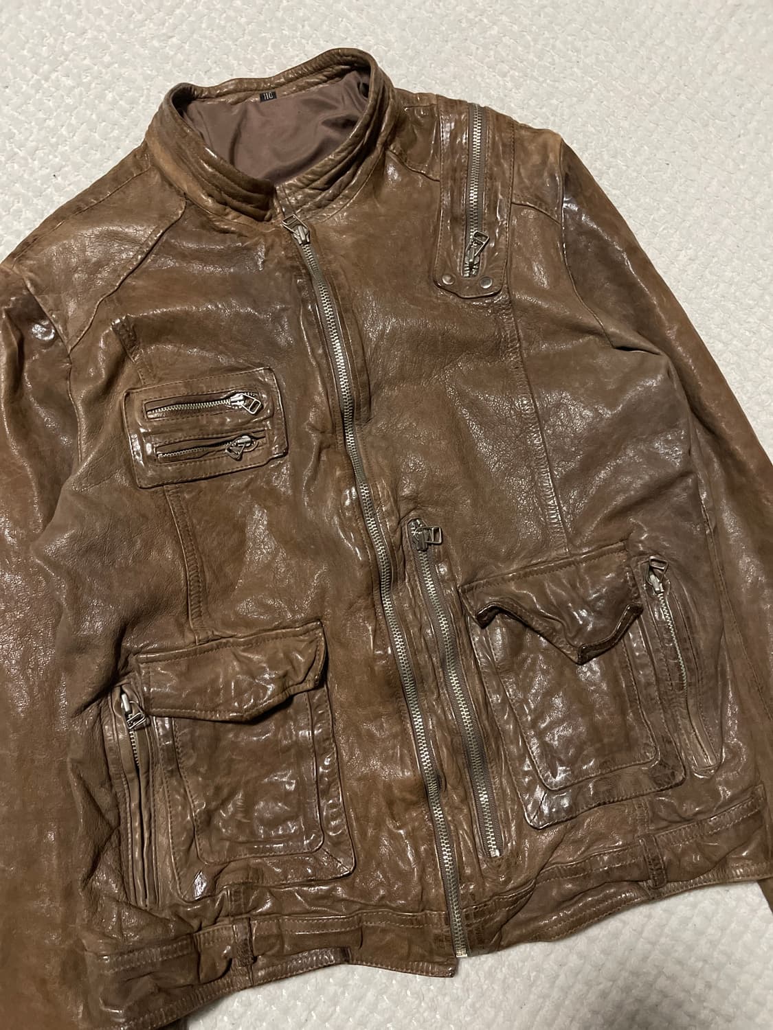 광희시장 웨스턴 무드 램스킨 양가죽 절개 레더 자켓 상품이미지6