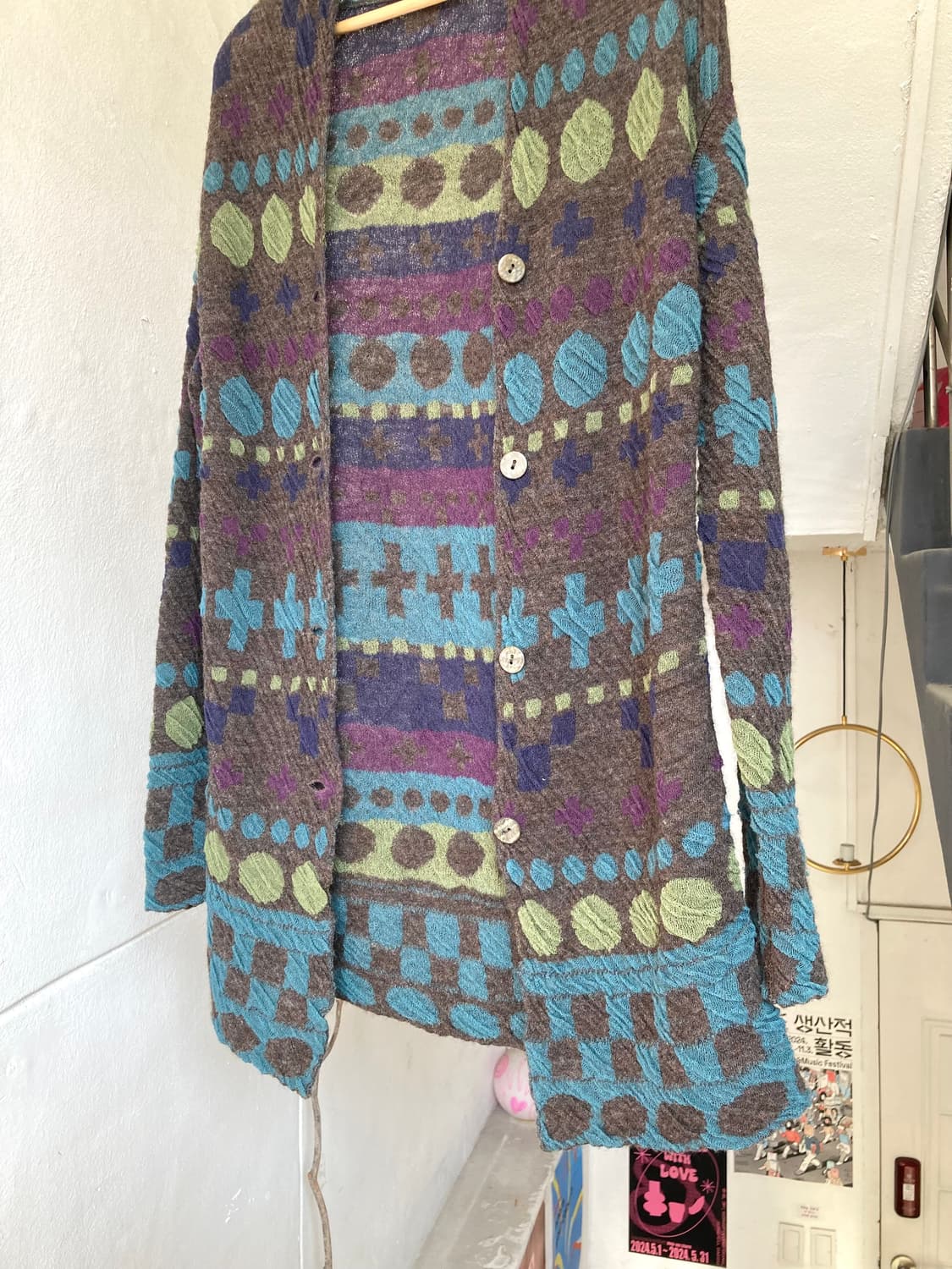 하구미 패턴 니트 롱 레이어드 가디건 상품이미지3