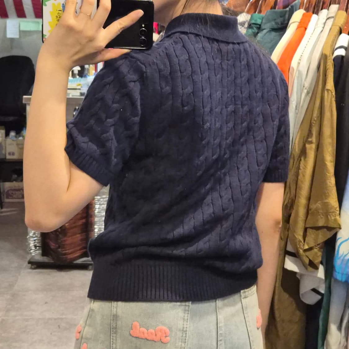 [NO.9] 폴로 반팔 카라 니트 네이비 상품이미지4