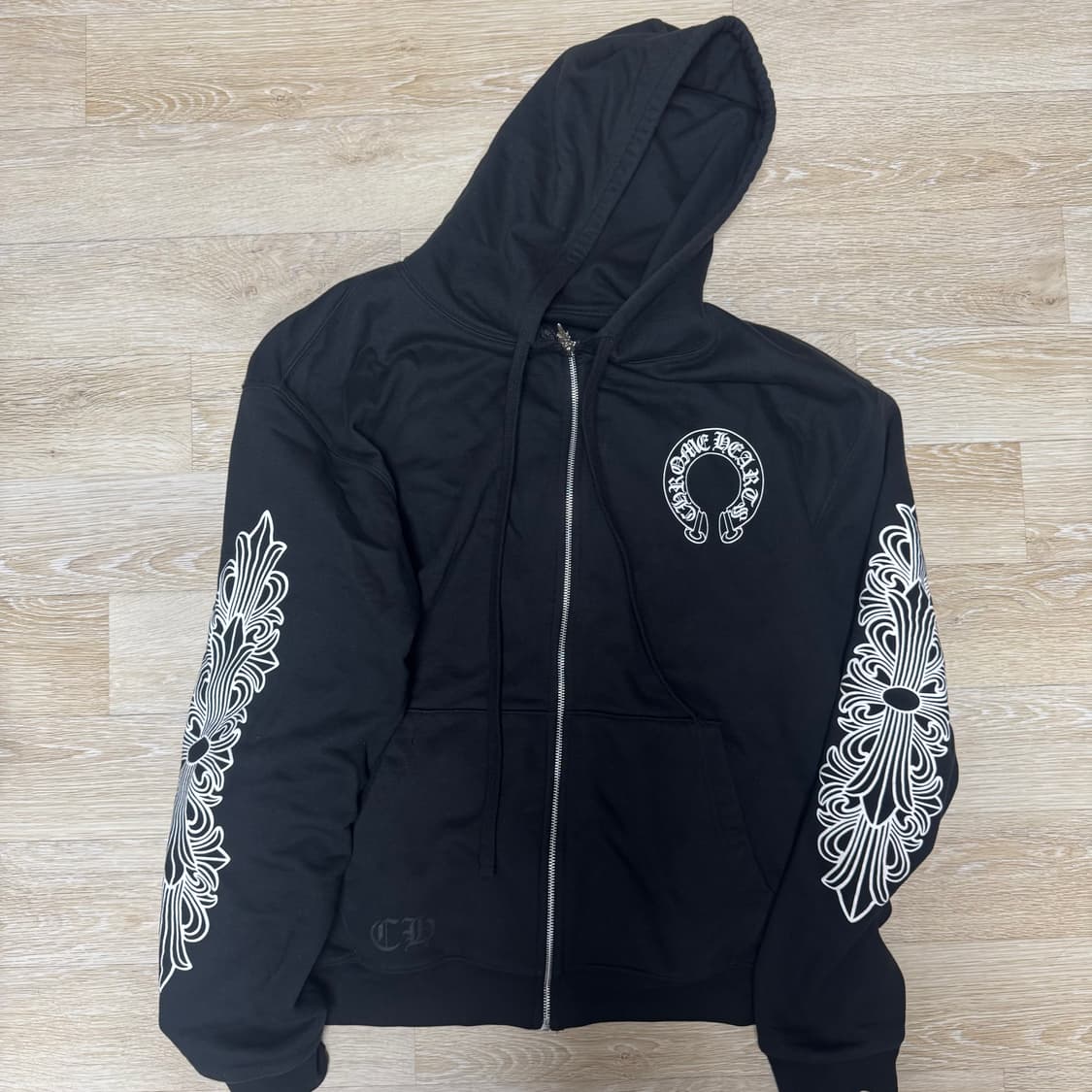 XL) 크롬하츠 홀스슈 플로랄 플리스 헤비웨이트 집업 후드 블랙 상품이미지2