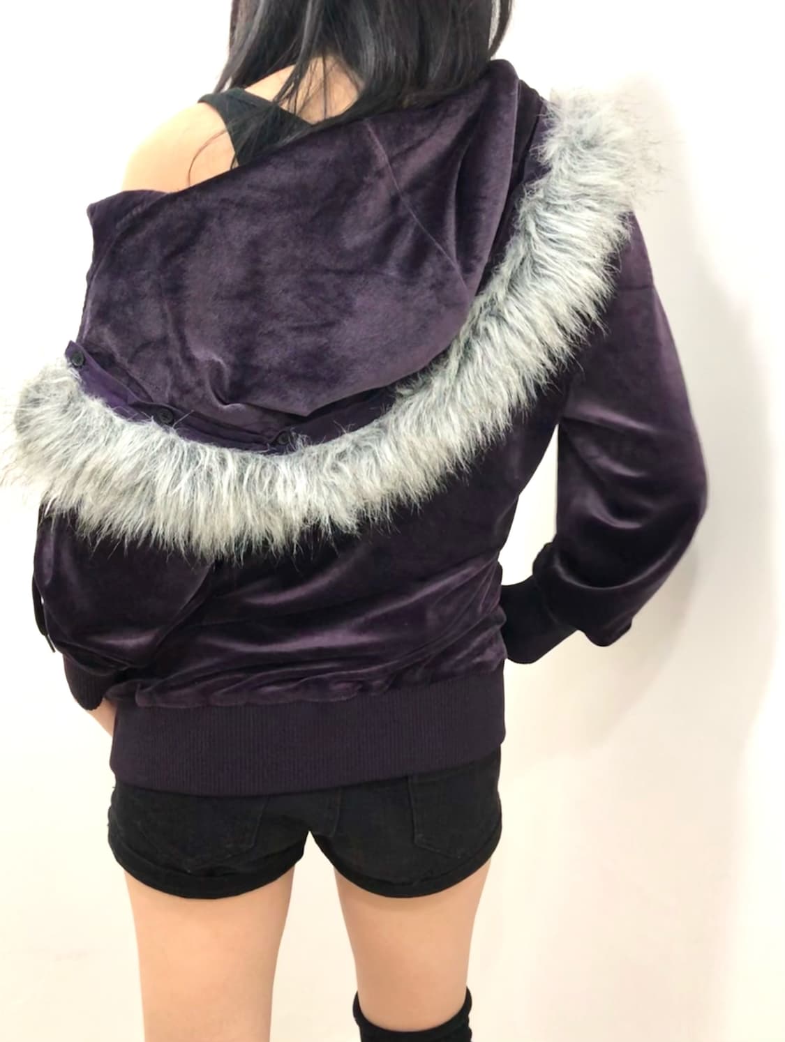 purple velvet two-way hood jacket 상품이미지5