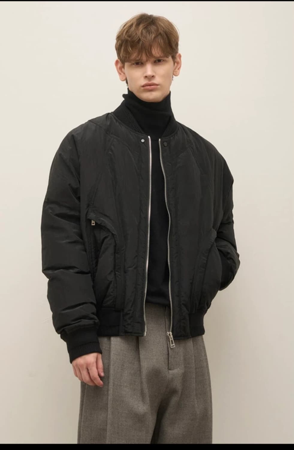 [거의 새것] 시스템옴므 크링클 구스다운 블루종 점퍼 자켓 100 상품이미지1