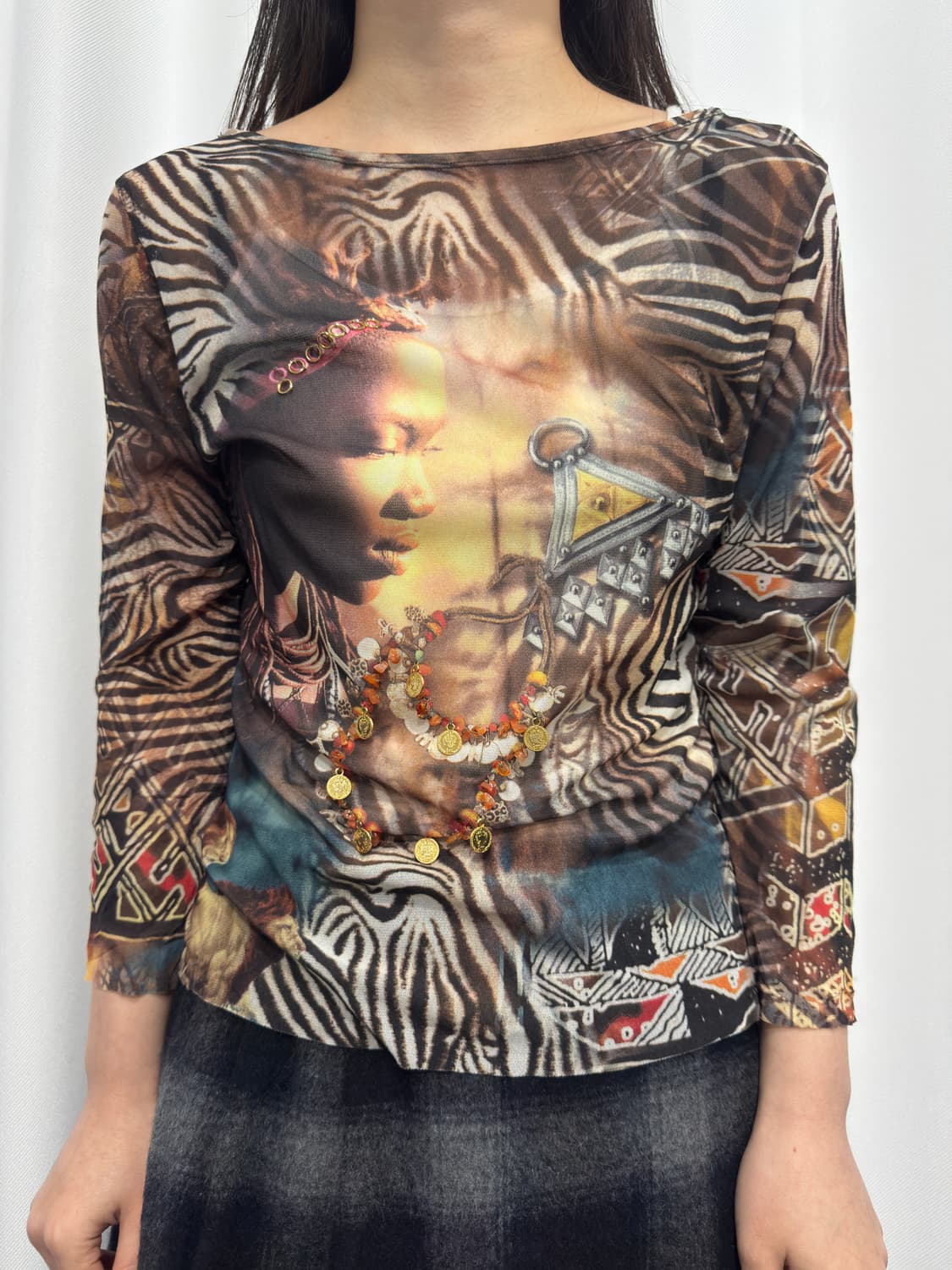 hazard eouture printing mesh top 상품이미지1