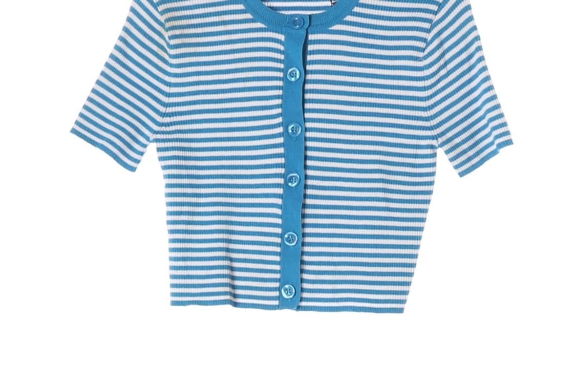 ZARA 스트라이프 반팔 골지 니트 가디건 S 상품이미지4