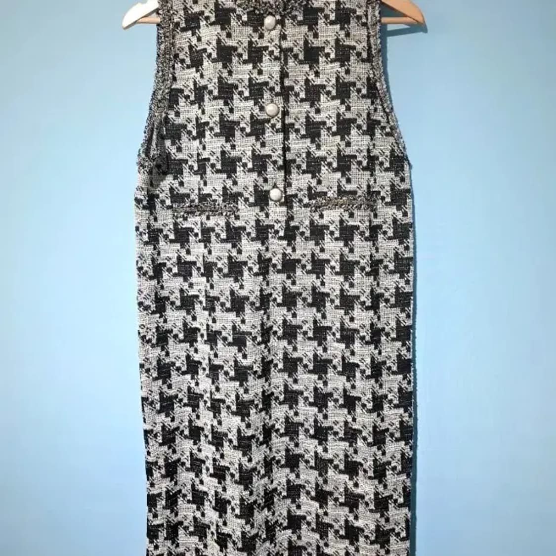 [새상품] ZARA 진주 버튼 하운드투스 체크 트위드 원피스 55 상품이미지8