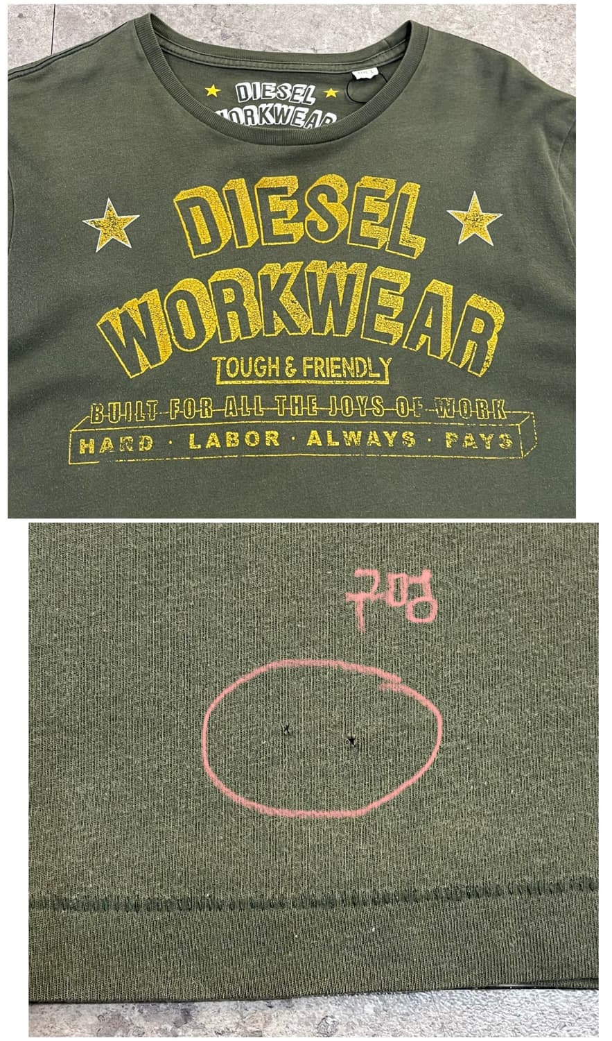 디젤 레터링 반팔티 카키 L #csz3482 상품이미지5