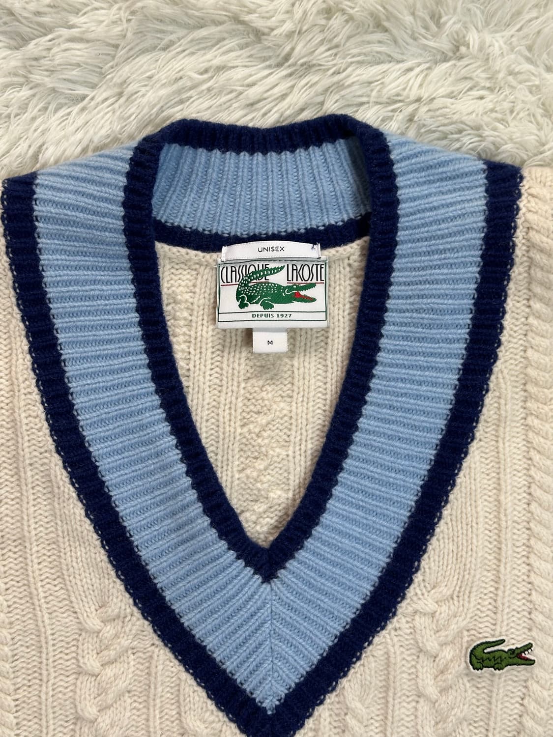 라코스테 아이보리 V넥 케이블 니트 M 상품이미지3