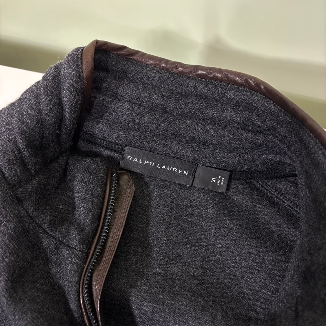 XL 랄프로렌 블랙라벨 차콜 가죽배색 울 헤링본 라이더자켓  상품이미지4