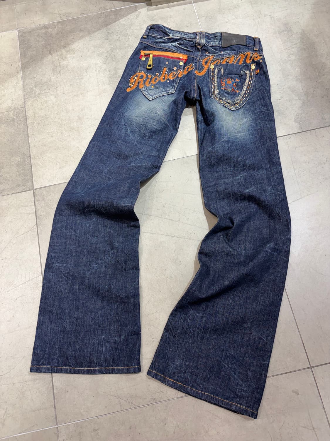 REDPEPPER 레드페퍼 오렌지 펑크 자수 데님팬츠 상품이미지1