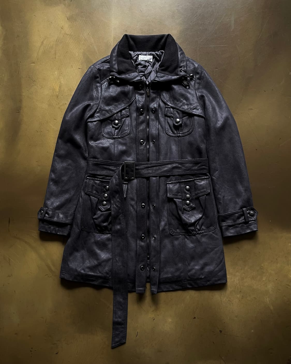 Vintage Gothic Faux Leather Belted Coat 상품이미지4