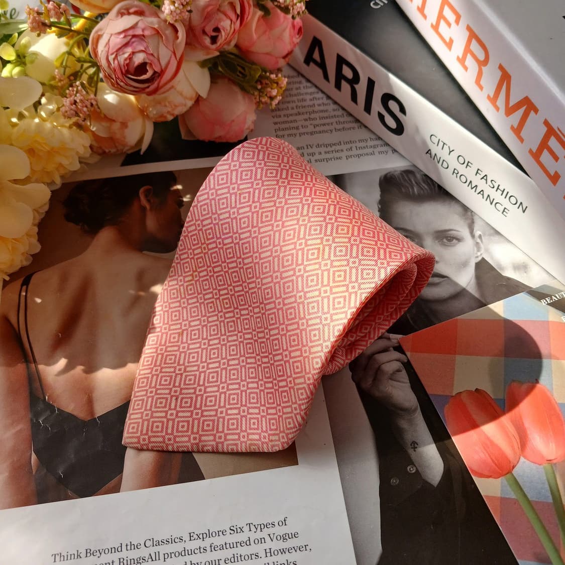 에르메스 실크 핑크 기하 패턴 넥타이 9.1cm B등급 E740
 상품이미지2