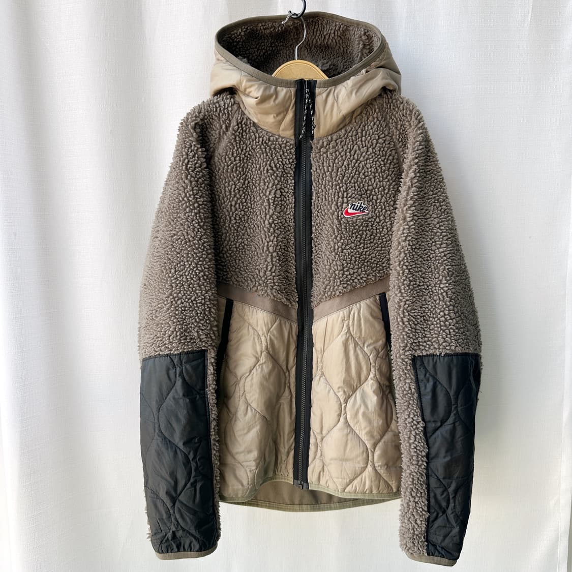 나이키 헤리티지 퀼팅 쉐르파 후디 자켓 카키 브라운 XL 상품이미지1