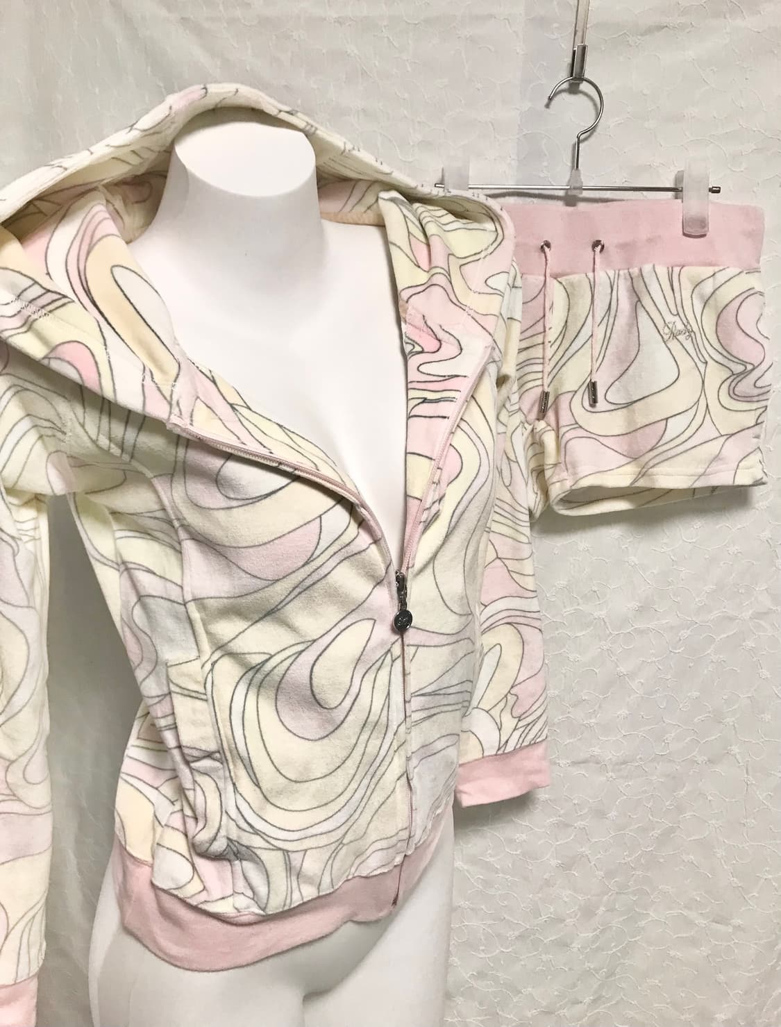 빈티지 rady 라디 갸루 핑크 마블 셋업 후드 집업 + 반바지 상품이미지1