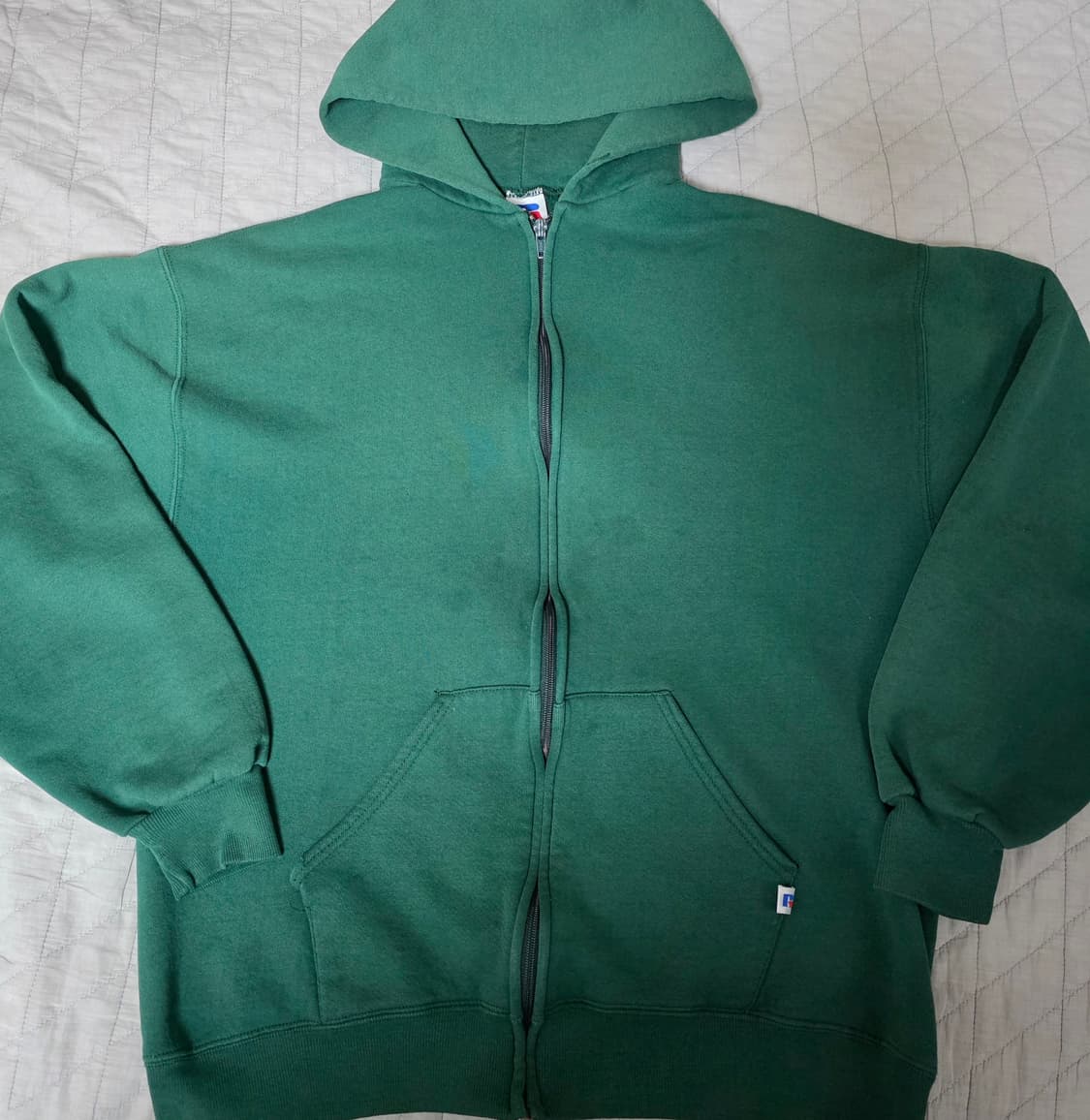 [L] 90s USA 빈티지 러셀 애슬레틱 후드집업 그린 ver. 스테인 상품이미지1