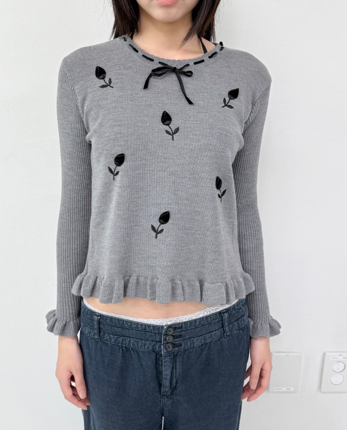 Vintage Rose frill wool knit top 상품이미지2