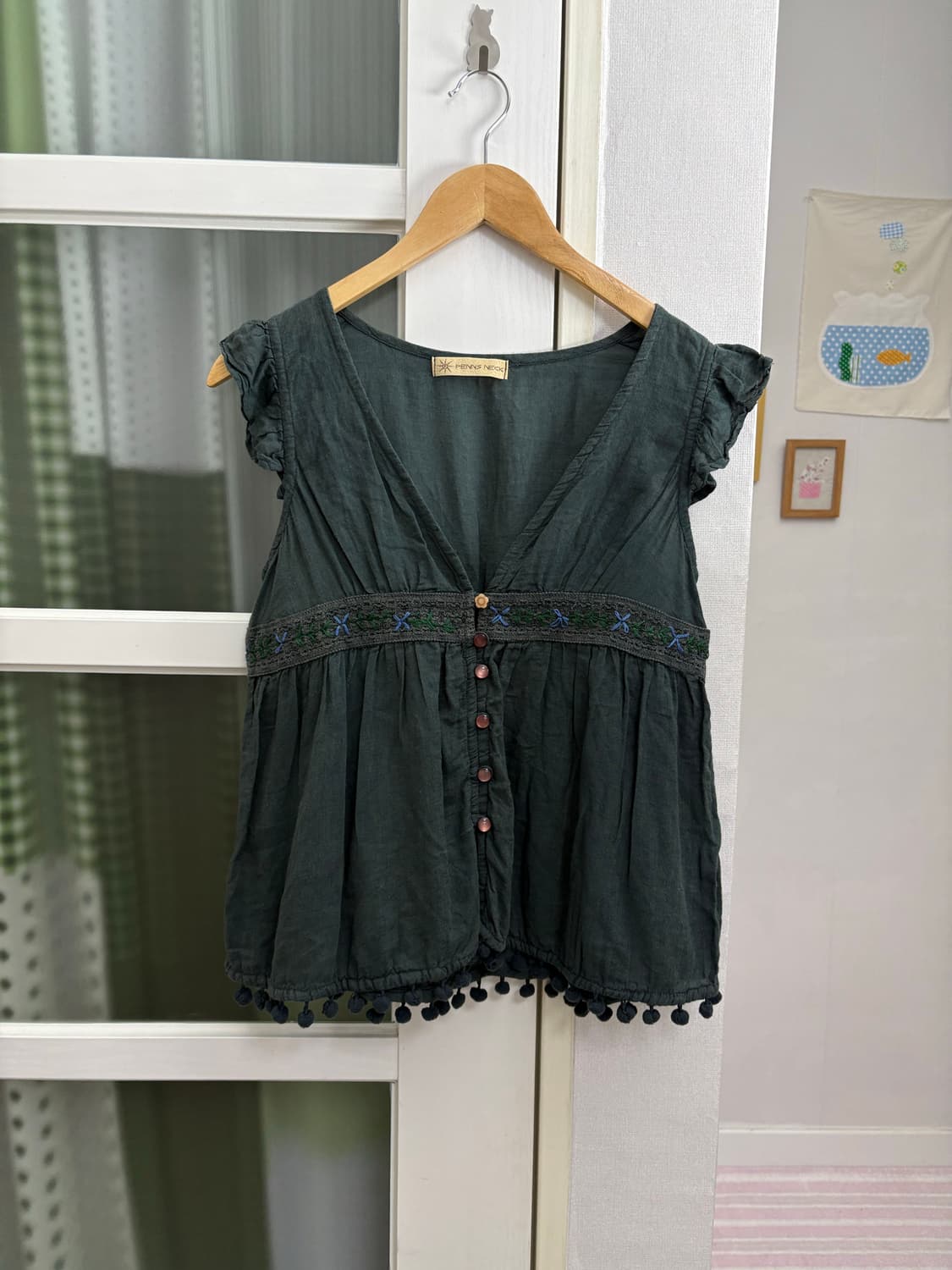 다크그린 자수 블라우스 상품이미지1