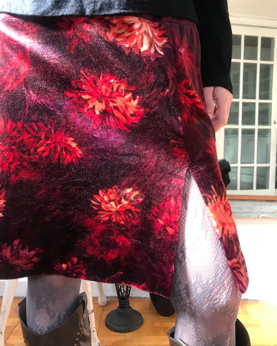 vintage velvet pattern skirt (26inch) 상품이미지1