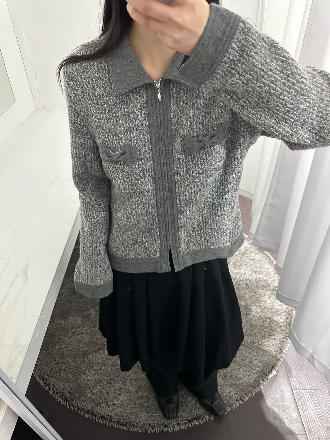 white itarkiard ribbon wool zipup 상품이미지3