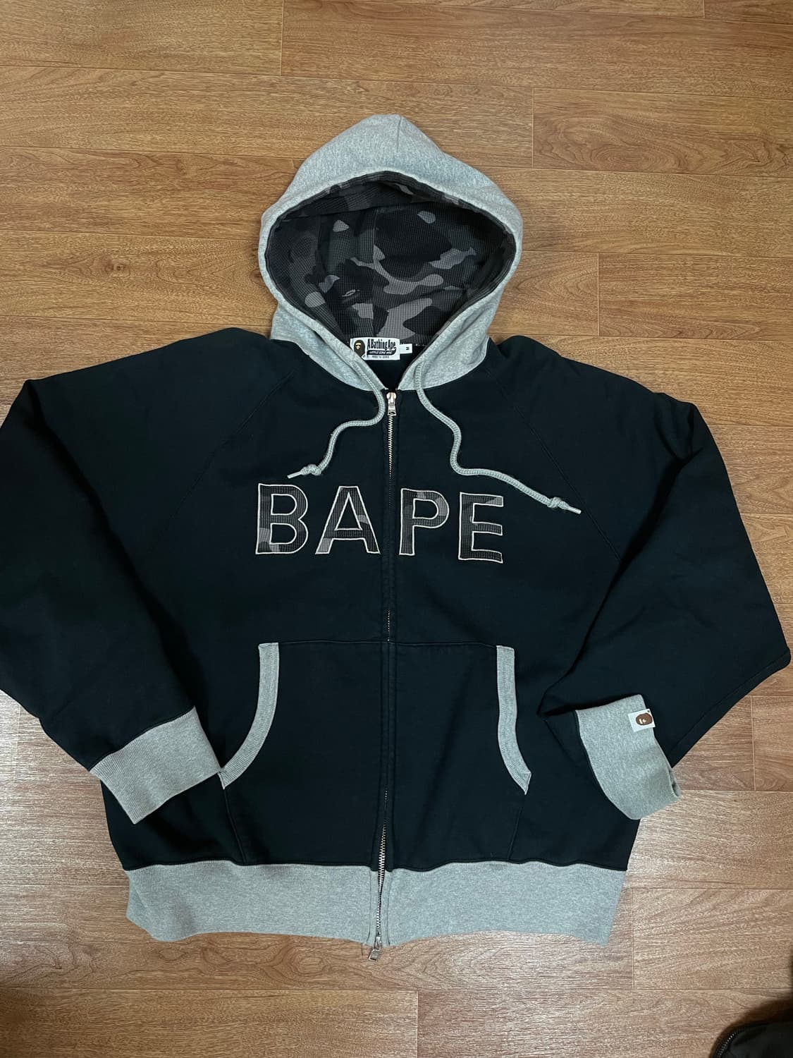 Bape 베이프 카모 써멀 패치 루즈핏 후드집업 블랙 상품이미지3